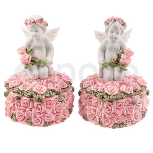 Rosebud Heart Trinket Box Cherub