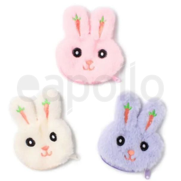 Children's Bunny Face fluffy Purse with Zip - Assorted (9x11cm)
