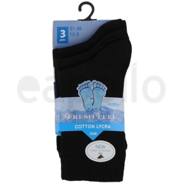 Children's Cotton Lycra Black Ankle Socks-  Pack of 3  (UK - 12-3)