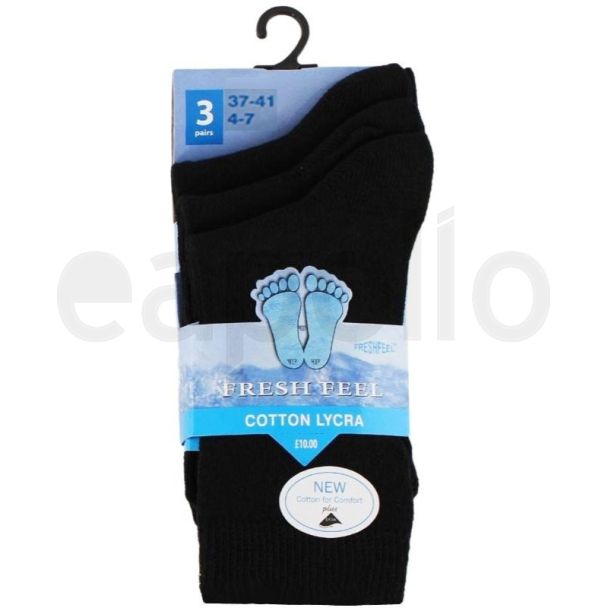 Children's Cotton Lycra Black Ankle Socks- Pack of 3 (UK - 4-7)