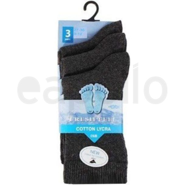 Children's Cotton Lycra Grey Ankle Socks - Pack of 3 - (UK - 9-12)