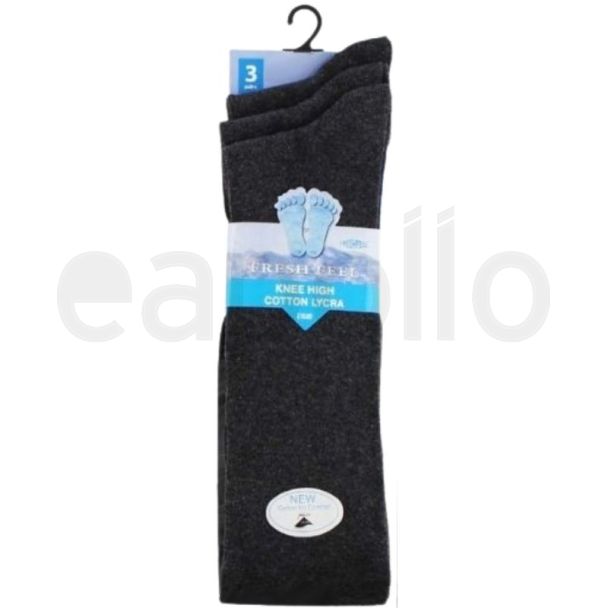 Grey Knee High Socks - (3 Pack) - (UK - 12.5-3.5)