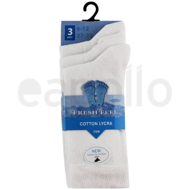 Children's Cotton Lycra White Ankle Socks - Pack of 3 (UK - 9-12)