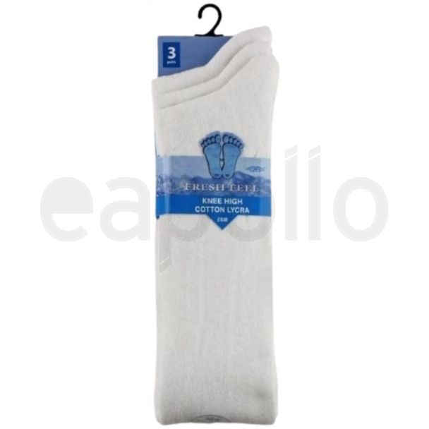 Children's Cotton Lycra White Knee High Socks - Pack of 3 - (UK - 4-7)
