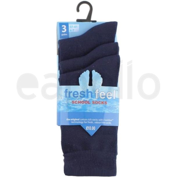 Children's Cotton Rice Navy Ankle School Socks - Pack of 3 (UK - 4-7)
