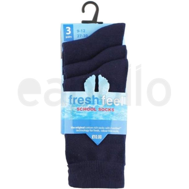 Children's Cotton Rice Navy Ankle School Socks - Pack of 3 (UK - 9-12)