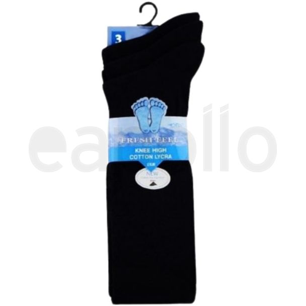 Children's Cotton Lycra Black Knee High Socks - Pack of 3 (UK - 12.5-3.5)