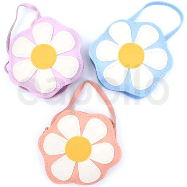 Children's Daisy Design Purse With Long Strap - Assorted Colours ( 11x4cm)