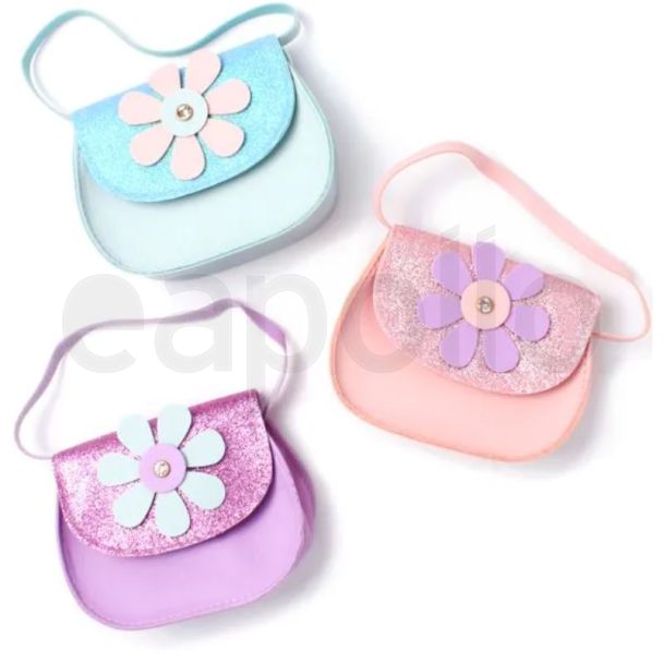 Children's Daisy Saddle Purse With Long Strap - Assorted Colours ( 14x11x4cm)