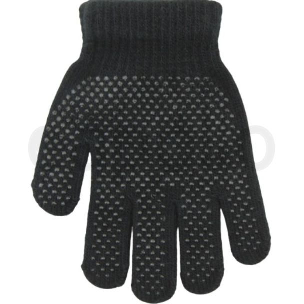 Childrens Plain Knitted Gripper Gloves - Black