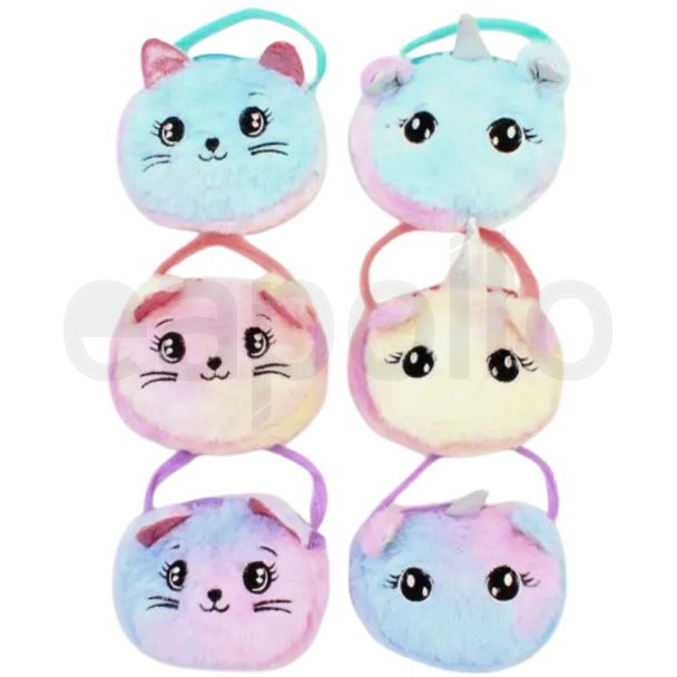 Children's Unicorn & Cat Design fluffy Shoulder Bag - Assorted (13x11cm)