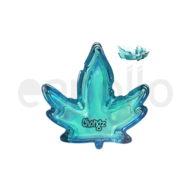 Chongz Blue Leaf Shaped Glass Ashtray 