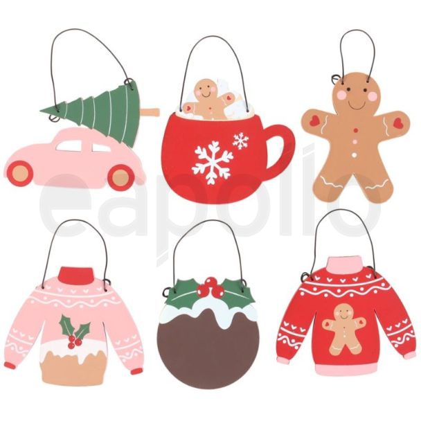 Christmas 6 Mini Hanging Signs Set - Assorted 