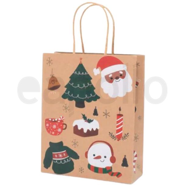 Paper Gift Bag with Christmas Printed Icons -21x17x6.5cm