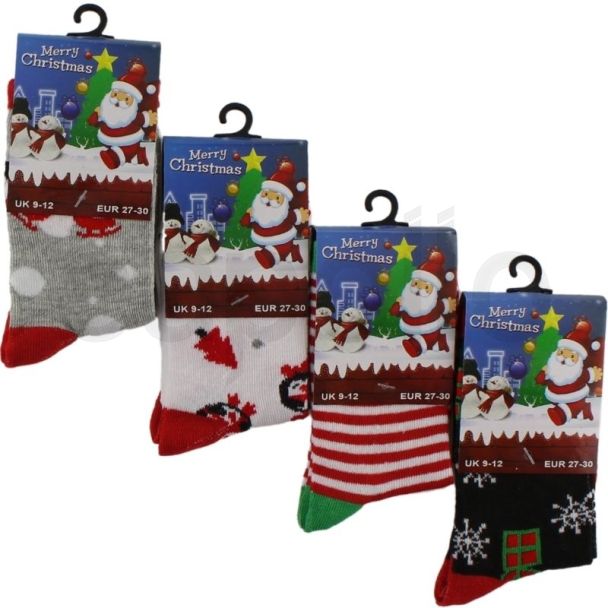 Kids Cotton Rich Christmas Design Socks (1 Pair Pack) - (UK 9-12)