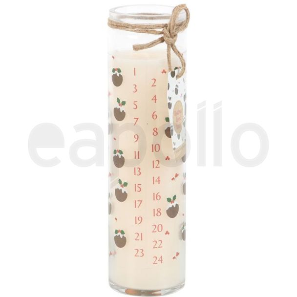 Christmas Pudding Advent Tube Candle- White 
