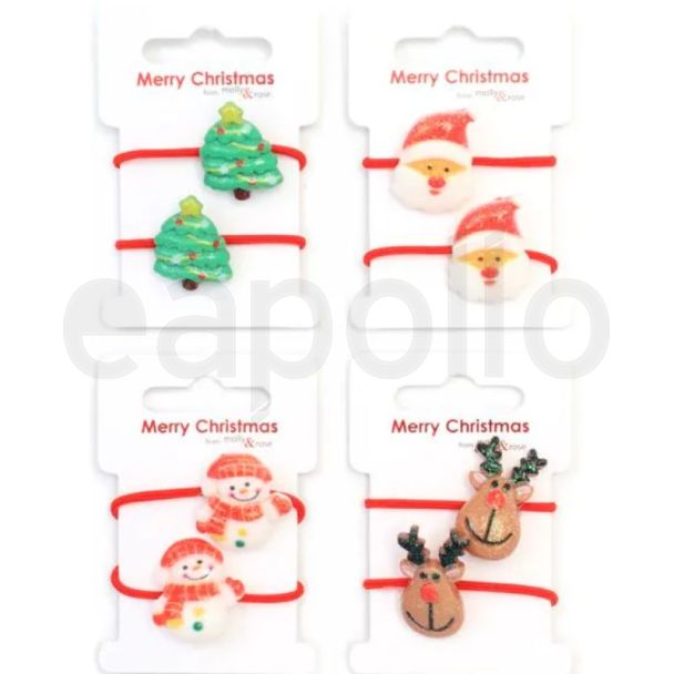 Christmas Themed Bobble Elastics - Assorted (3cm)