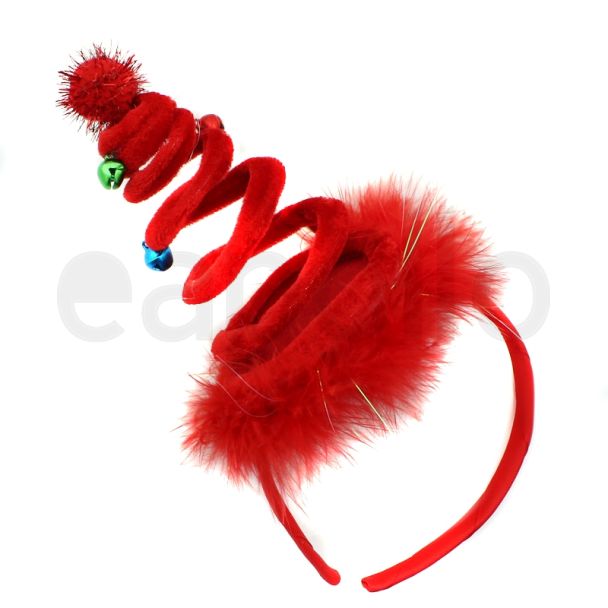 Christmas Tree Design Headband with Jingle Bells - Red