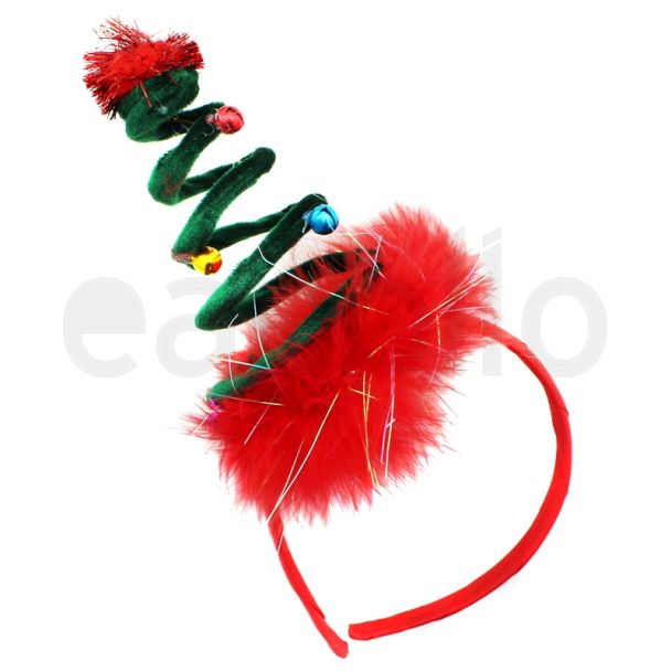 Christmas Tree Design Headband with Jingle Bells - Red & Green