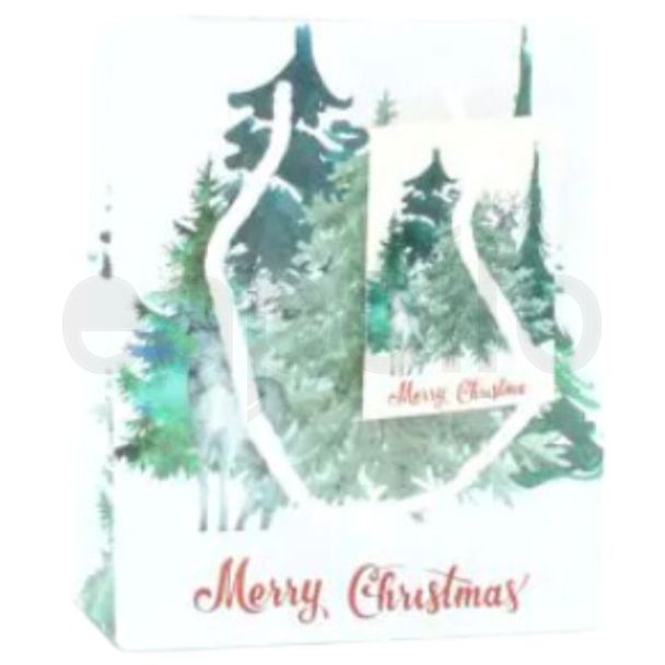 Christmas Tree Print Gift Bag with Tag - 15x12x5.5cm