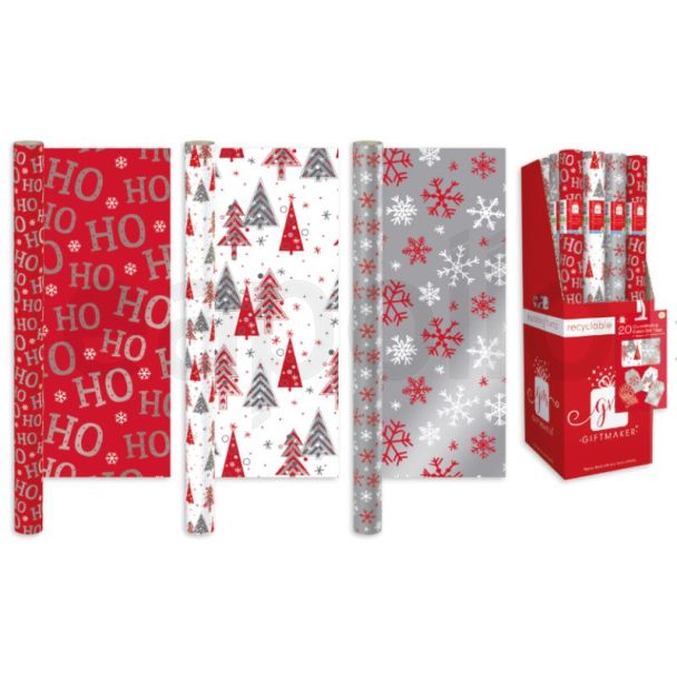 Christmas Wrapping Paper Red & White -Assorted Design (4m)