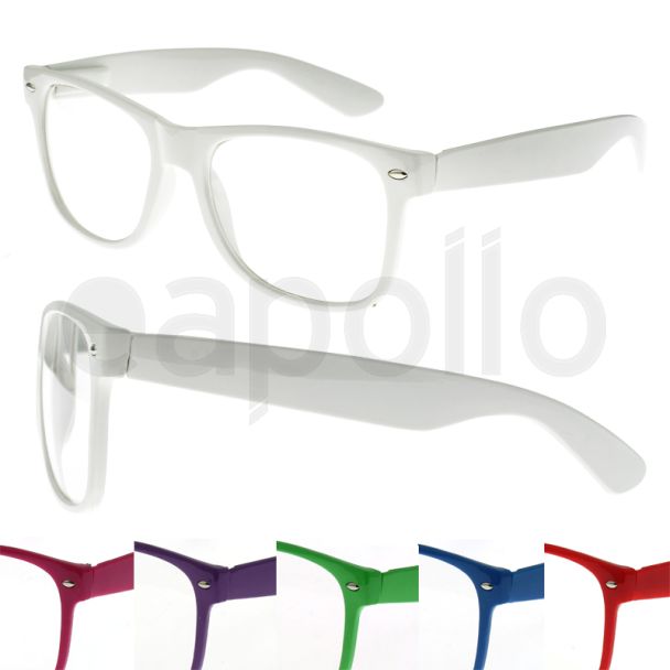 Clear Lens Wayfarer Nerd Glasses - Assorted Colours