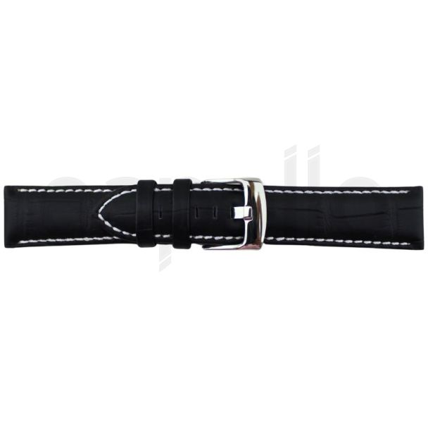 Black Premium Matte Leather Alligator Grain Watch Straps with Contrast Stitch - 22mm