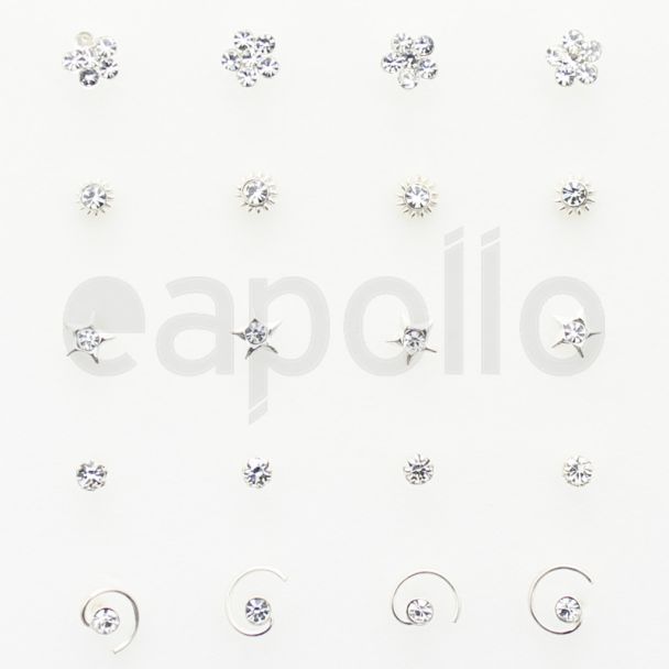 Sterling Silver Clear Nose Wires Set  - Ast. Designs