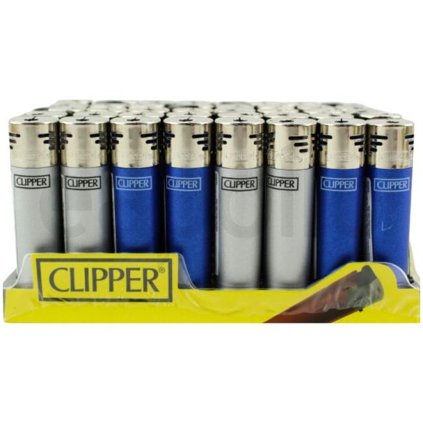Clipper Metallic Plain Lighter - Blue & Silver 