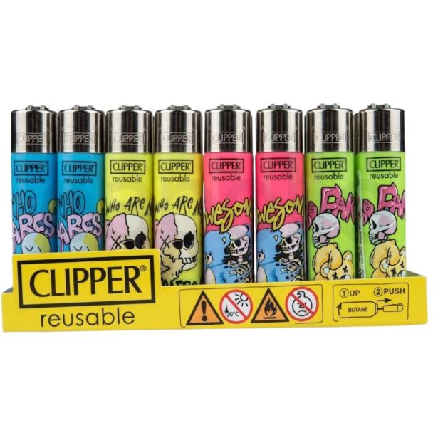 Clipper Reusable Bear Skulls Design Lighters - Assorted