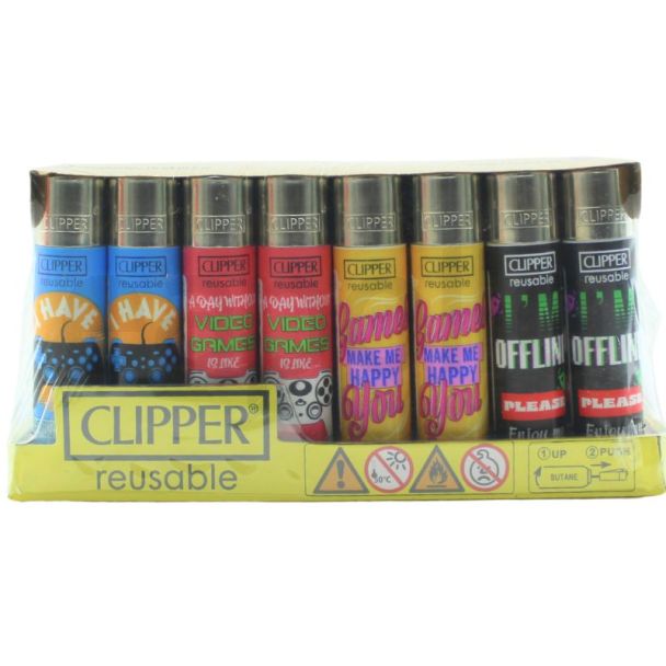 Clipper Reusable Gaming Quotes Design Lighters - Assorted