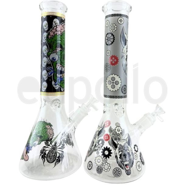 Glow In The Dark Design Glass Waterpipe - Assorted Colours & Design (13.5 Inch)