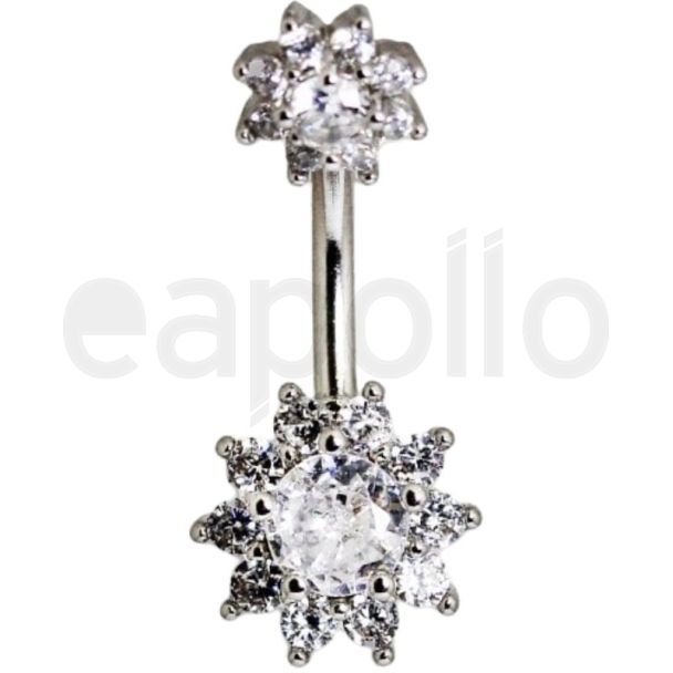 Cluster Flower Belly Bar – Clear 10mm