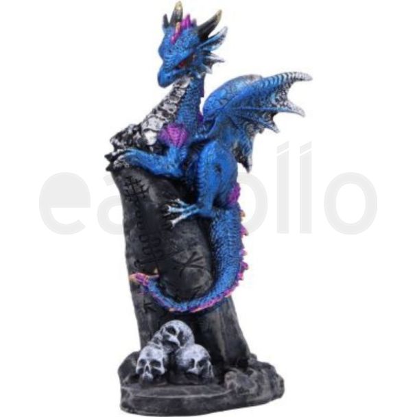 Cobalt Blue Dragon Figurine on Black Pillar - (10.8cm)
