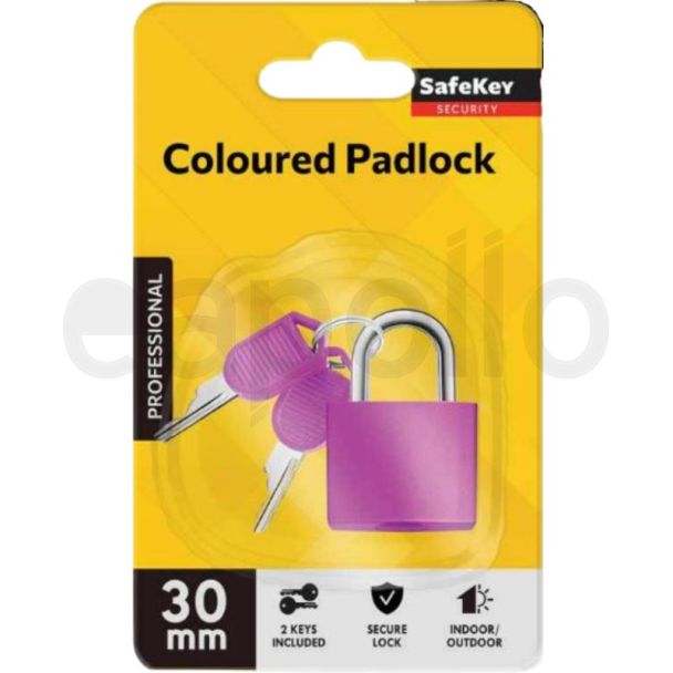 Coloured Padlock with 2 Keys – 30mm Assorted Colours