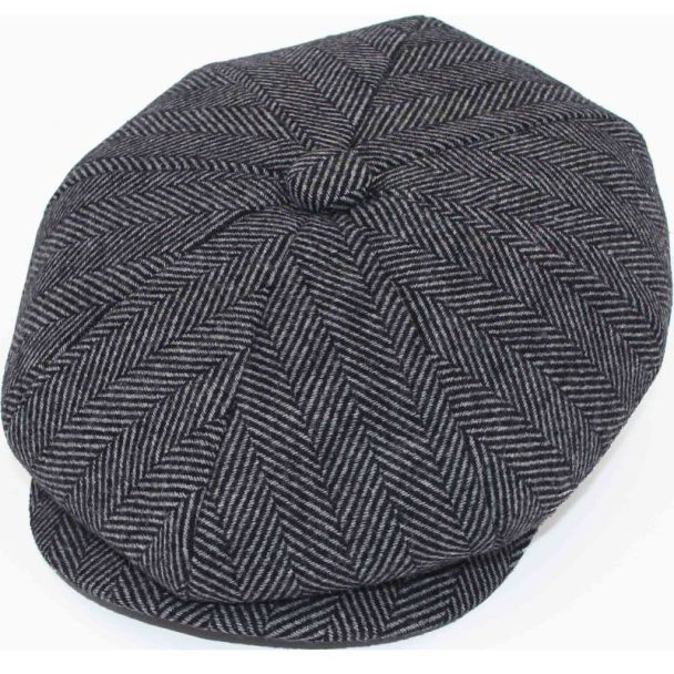 Compact Grey Herringbone Baker Style Flat Cap – Large