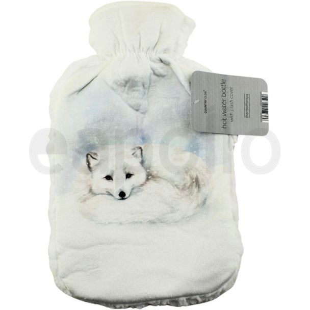 Country Club Winter Fox Design Hot Water Bottle with Plush Sherpa Cover