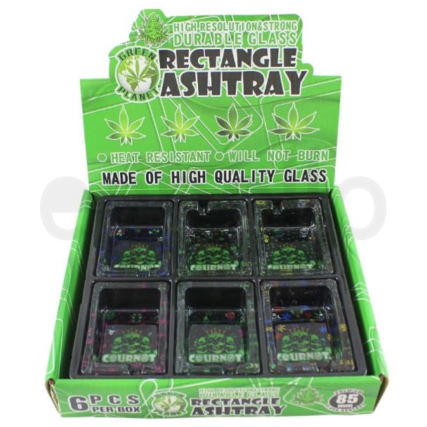 Cournot Skull Rectangle Glass Ashtray - Assorted 