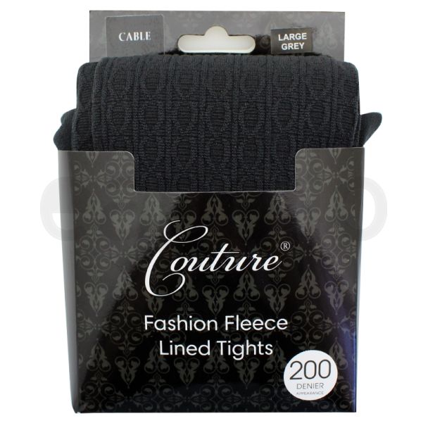 Couture 200 Denier Fleece Cable Knit Melange Tights - Grey (Large)