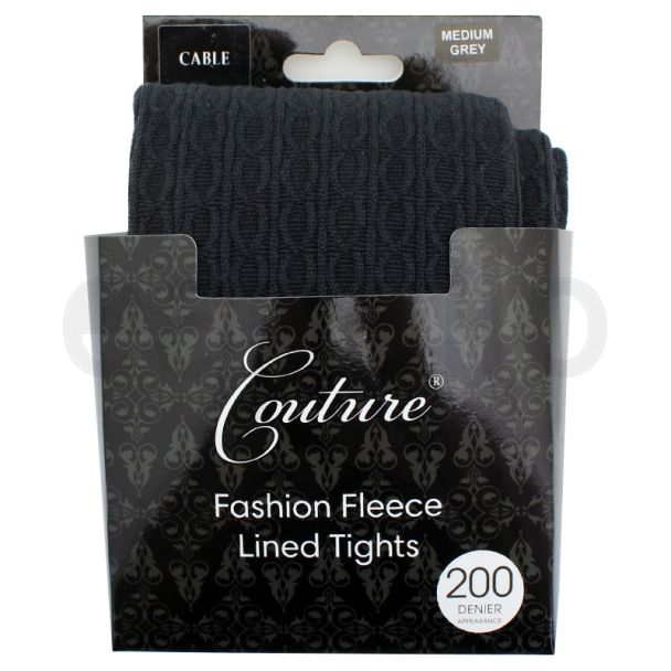 Couture 200 Denier Fleece Cable Knit Melange Tights - Grey (Medium)