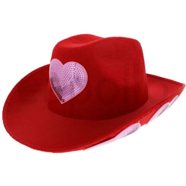 Cowboy Hat with Heart Shape Details - Red