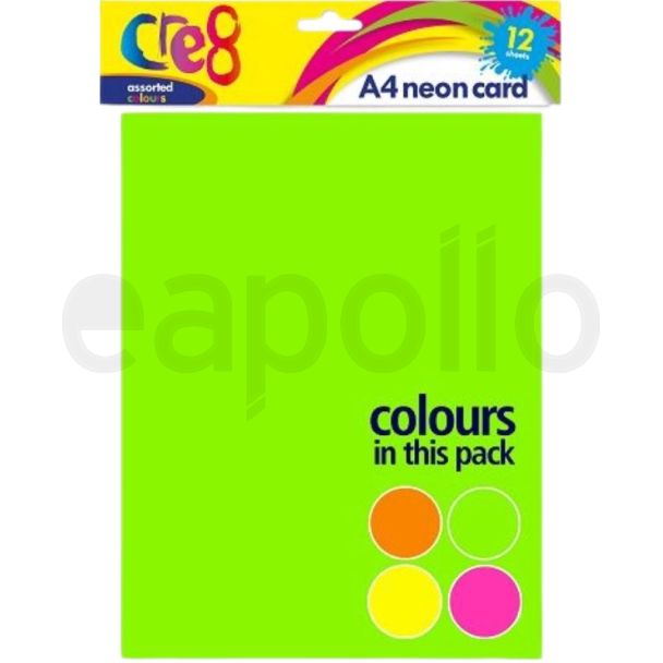 Cre8 A4 Neon Card 200gsm 12 Sheets - Assorted