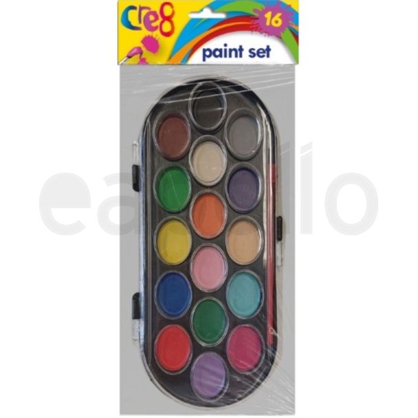 Cre8 16pcs Paint Set with Paint Brush, and Plastic Case
