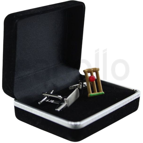 Cricket Bat and Wickets Design Cufflink Pair