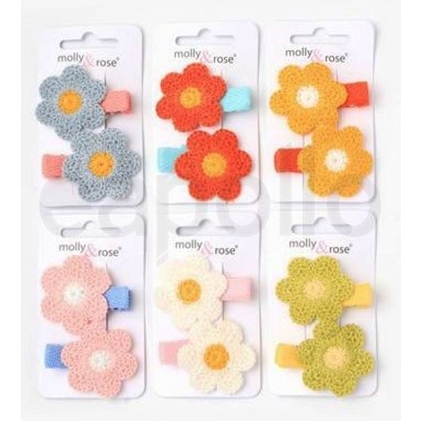 Wholesale Crochet Flower Hair Clips (pack of 2) - Assorted Colours 