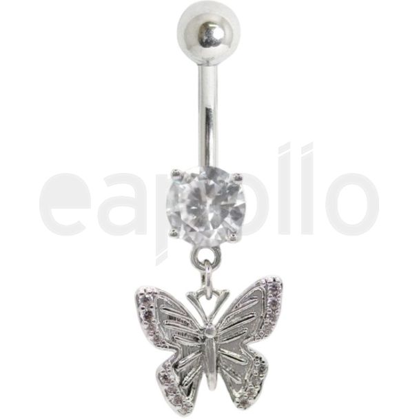Crystal Butterfly Drop Navel Bar – Clear 10mm