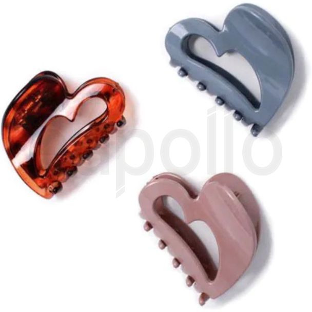 Cut Out Heart Shaped Hair Clamp - Assorted - 6.5cm