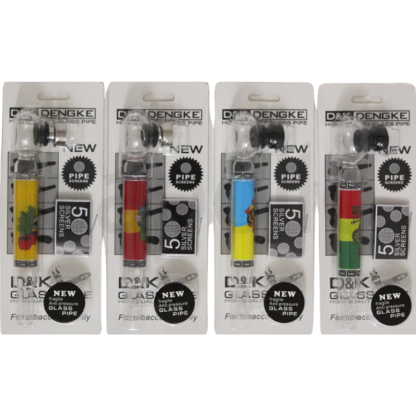 D&K Rasta Design Glass Pipe with Screen  - Assorted