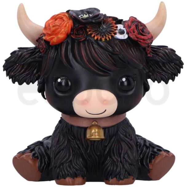 Dahlia Black Flower Cow Figurine - 10.5cm