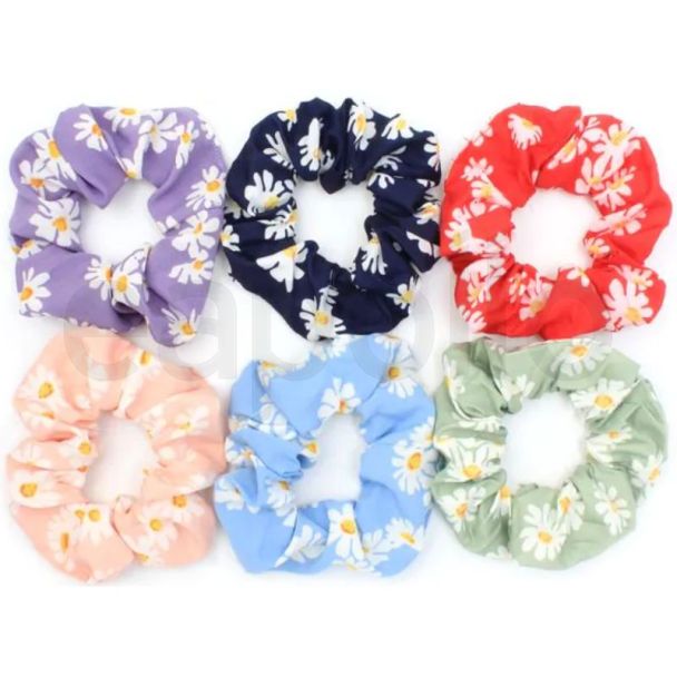 Daisy Print Fabric Scrunchie - Assorted Colours (10cm)
